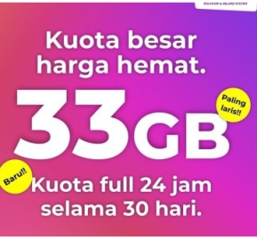 Paket Internet Three Data AON - 42GB + 8GB Bonus 30 Hari